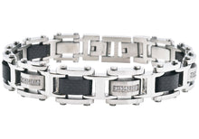 Load image into Gallery viewer, Mens Stainless Steel Bracelet With Black Carbon Fiber And Cubic Zirconia
