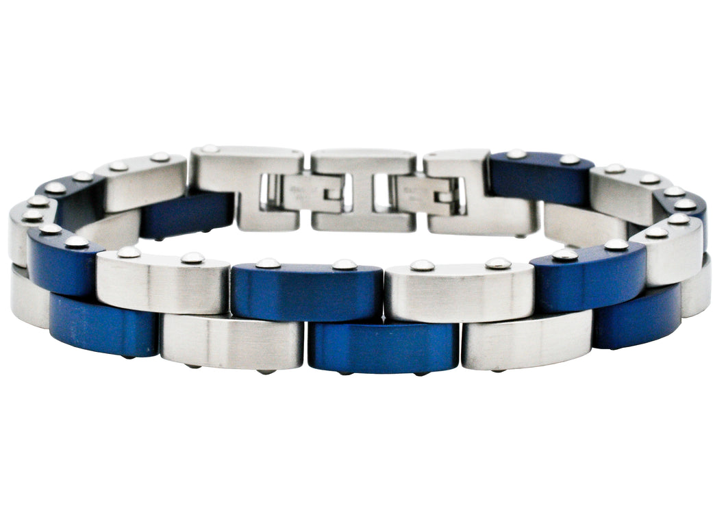 Mens Two-tone Blue Stainless Steel Bracelet