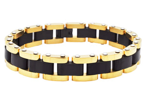 Mens Two-tone Gold Plated and Black Stainless Steel Bracelet
