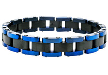 Load image into Gallery viewer, Mens Two-tone Blue and Black Stainless Steel Bracelet
