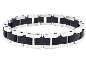 Mens Two-tone Black Stainless Steel Bracelet