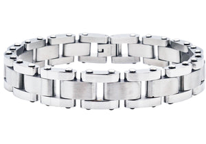 Mens Two Tone Polished and Matte Stainless Steel Bracelet