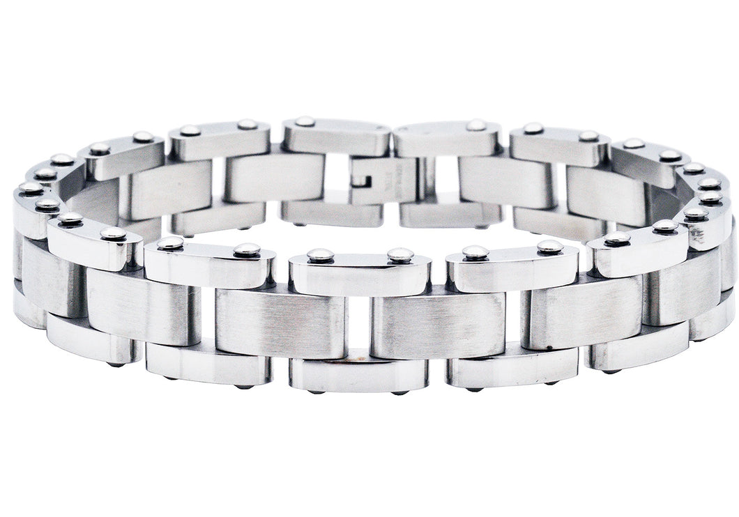 Mens Two Tone Polished and Matte Stainless Steel Bracelet