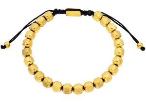 Mens 7mm Gold Plated Stainless Steel Bead Drawstring Bracelet