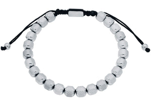 Mens 7mm Stainless Steel Bead Drawstring Bracelet