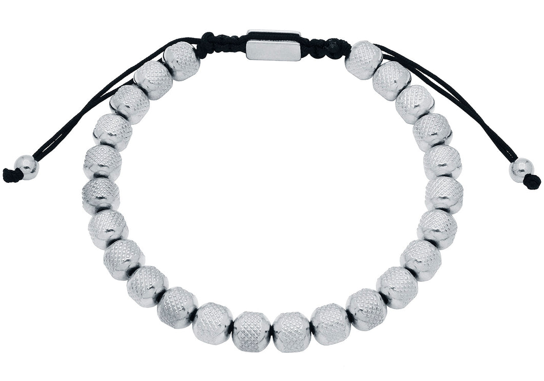 Mens 7mm Stainless Steel Bead Drawstring Bracelet