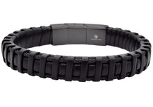 Load image into Gallery viewer, Mens Braided Black Leather Stainless Steel Cable Bracelet
