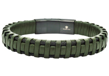 Load image into Gallery viewer, Mens Braided Green Leather Stainless Steel Cable Bracelet
