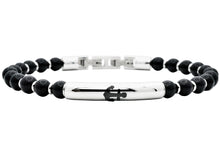 Load image into Gallery viewer, Mens Genuine Onyx 6mm Bead Stainless Steel Bracelet a Anchor Badge
