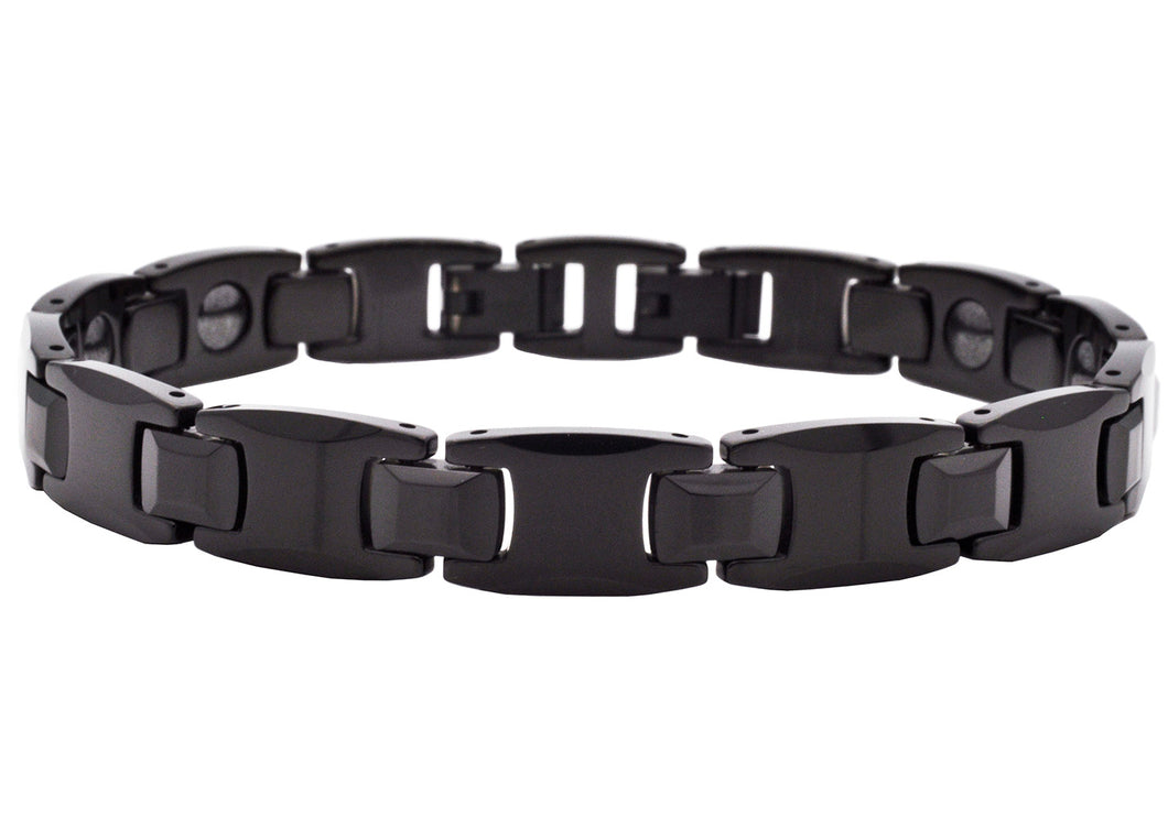 Mens 10mm Black Plated Tungsten Link Bracelet