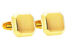 Load image into Gallery viewer, Mens Gold Plated Brushed Stainless Steel Square Cuff Links
