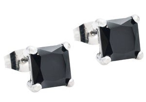 Mens 7mm Black Cubic Zirconia Stainless Steel Square Stud Earrings