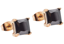 Load image into Gallery viewer, Mens 7mm Black Cubic Zirconia Rose Stainless Steel Square Stud Earrings
