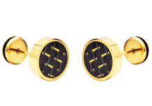 Load image into Gallery viewer, Mens 9mm Gold Plated Stainless Steel Earrings With Gold Carbon Fiber
