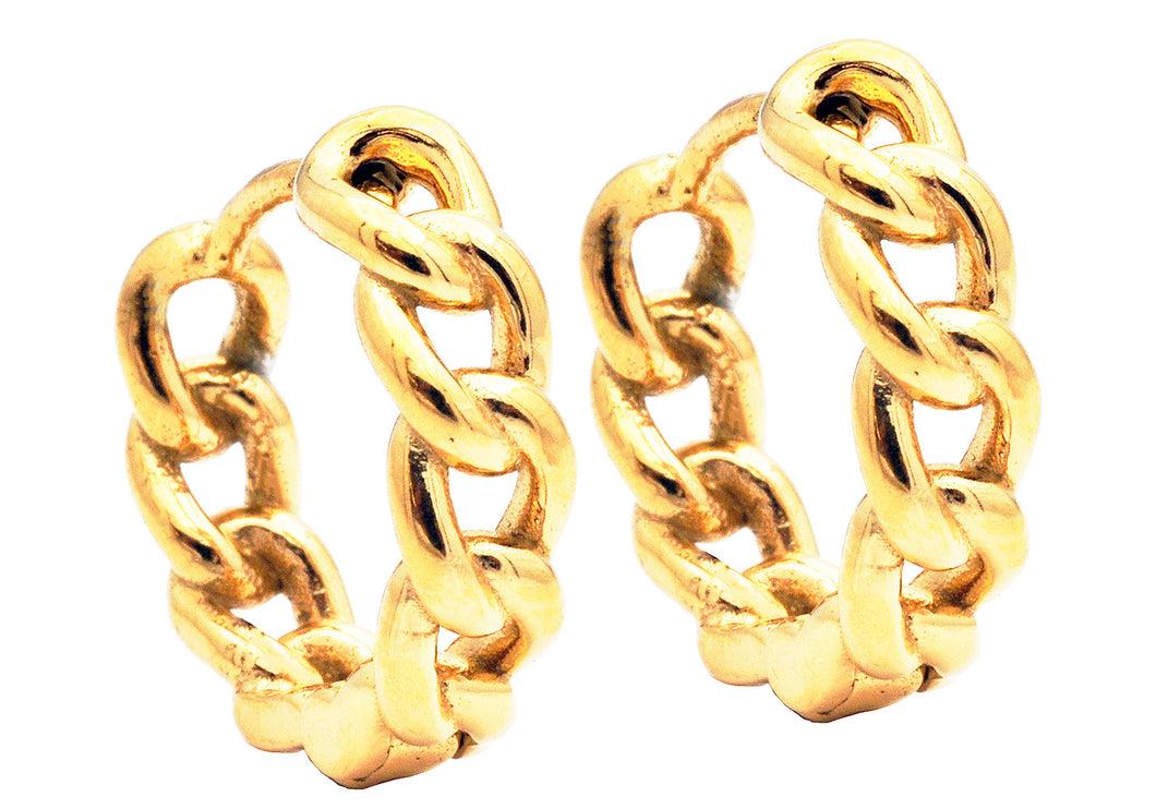 Men's 14mm Gold Plated Stainless Steel Curb Hoop Earrings
