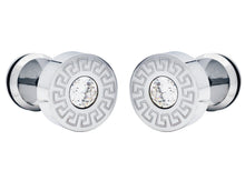 Load image into Gallery viewer, Men&#39;s 10mm Stainless Steel Greek Key Earrings with Cubic Zirconia
