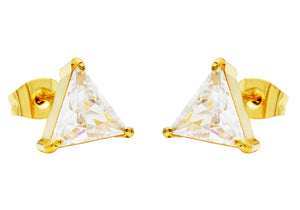 Mens 10mm Cubic Zirconia Gold Plated Stainless Steel Triangle Stud Earrings