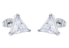 Load image into Gallery viewer, Mens 10mm Cubic Zirconia Stainless Steel Triangle Stud Earrings
