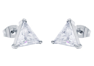 Mens 10mm Cubic Zirconia Stainless Steel Triangle Stud Earrings