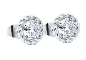 Men's 8mm Stainless Steel Floral Stud Earrings