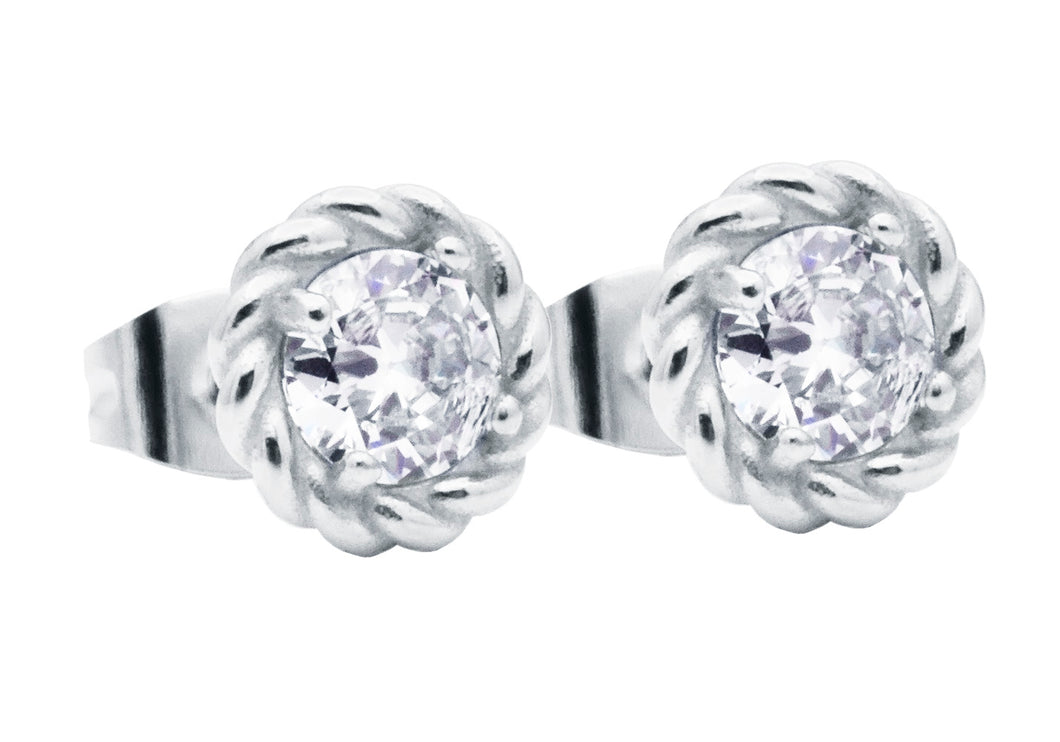 Men's 8mm Stainless Steel Floral Stud Earrings