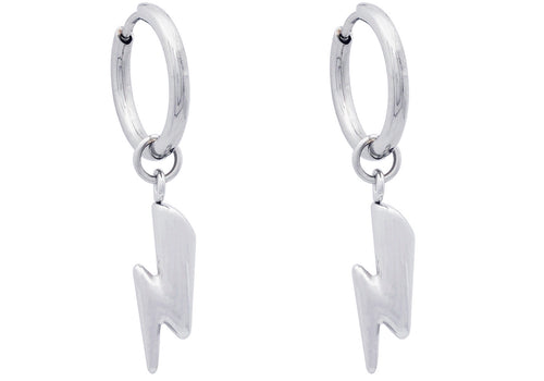 Mens Stainless Hoop Earrings With Thunder Bolts