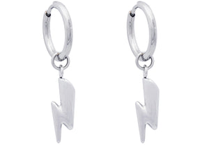 Mens Stainless Hoop Earrings With Thunder Bolts