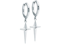 Load image into Gallery viewer, Mens Stainless Hoop Earrings With Hanging cross and a Cubic Zirconia
