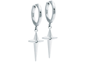 Mens Stainless Hoop Earrings With Hanging cross and a Cubic Zirconia