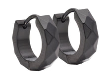 Load image into Gallery viewer, Men's Black Stainless Steel Hammered Hoop Earrings
