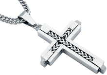 Load image into Gallery viewer, Blackjack Jewelry - Men&#39;s Stainless Steel Cross Pendant Necklace With Franco Link Chain Inlay
