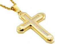 Load image into Gallery viewer, Mens Gold Stainless Steel Cross Pendant Necklace With Cubic Zirconia
