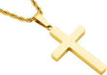 Load image into Gallery viewer, Mens Gold Stainless Steel Cross Pendant With 24&quot; Rope Chain
