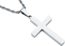 Load image into Gallery viewer, Mens Stainless Steel Cross Pendant With 24&quot; Rope Chain
