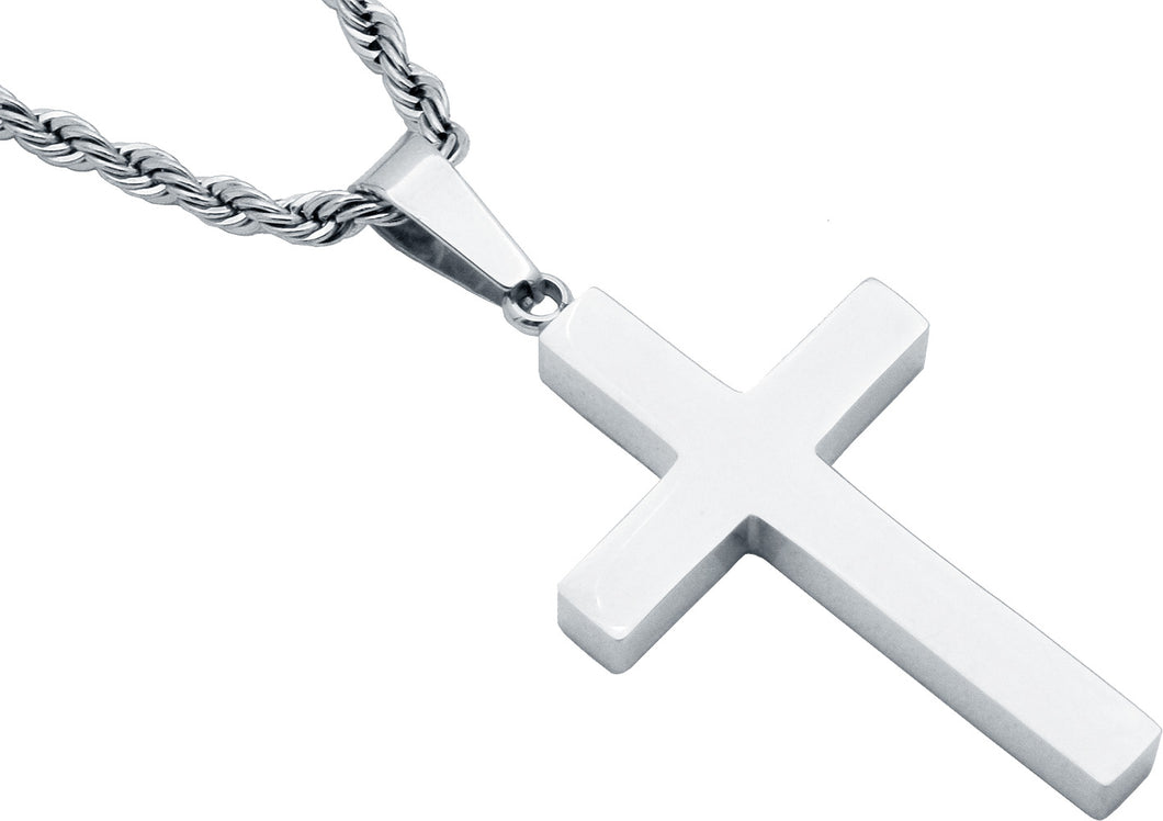 Mens Stainless Steel Cross Pendant With 24