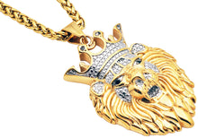Load image into Gallery viewer, Mens Gold Plated Stainless Steel Lion Head Pendant With a Crown

