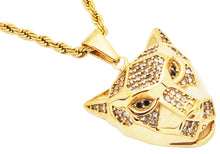 Load image into Gallery viewer, Mens Gold Plated Stainless Steel Panther Head Pendant With Cubic Zirconia
