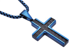 Load image into Gallery viewer, Men&#39;s Blue &amp; Black Stainless Steel Cross Pendant With 24&quot; Round Box Chain
