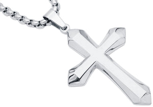 Mens Stainless Steel Cross Pendant Necklace with 24" Round Box Chain