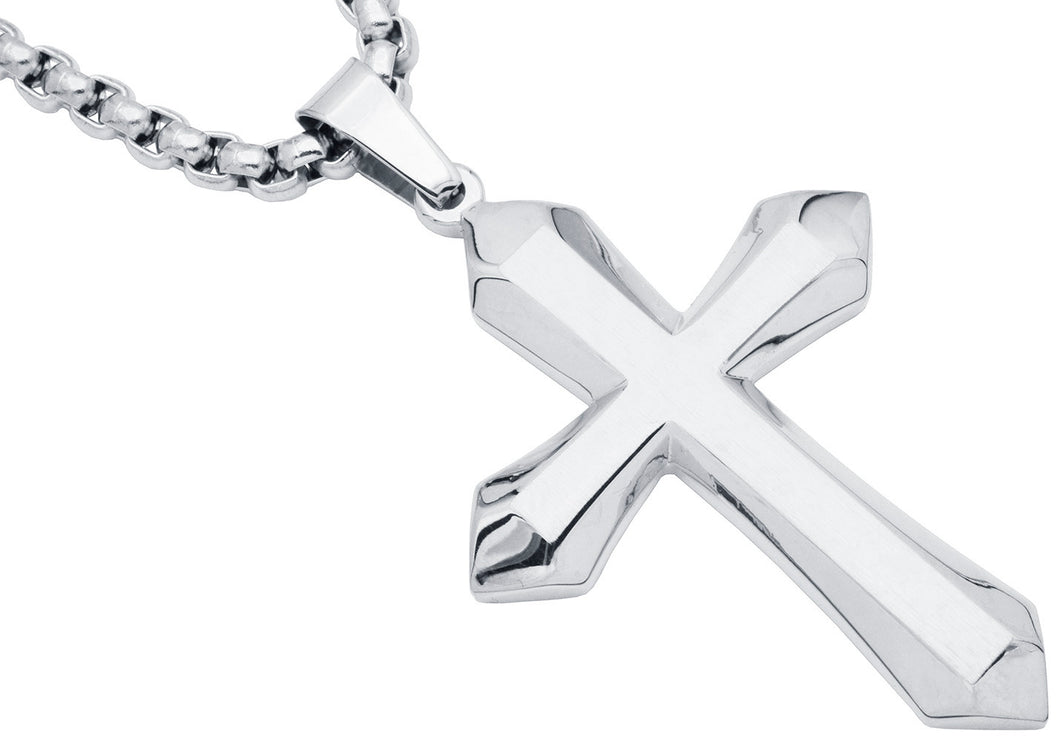 Mens Stainless Steel Cross Pendant Necklace with 24