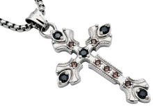 Load image into Gallery viewer, Men&#39;s Stainless Steel Cross Pendant Necklace With Champagne And Black Cubic Zirconia
