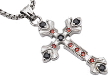 Load image into Gallery viewer, Men&#39;s Stainless Steel Cross Pendant Necklace With Red And Black Cubic Zirconia
