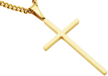 Load image into Gallery viewer, Mens 2mm Gold Plated Stainless Steel Cross Pendant With 24&quot; Curb Chain
