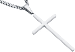 Mens 2mm Stainless Steel Cross Pendant With 24" Curb Chain