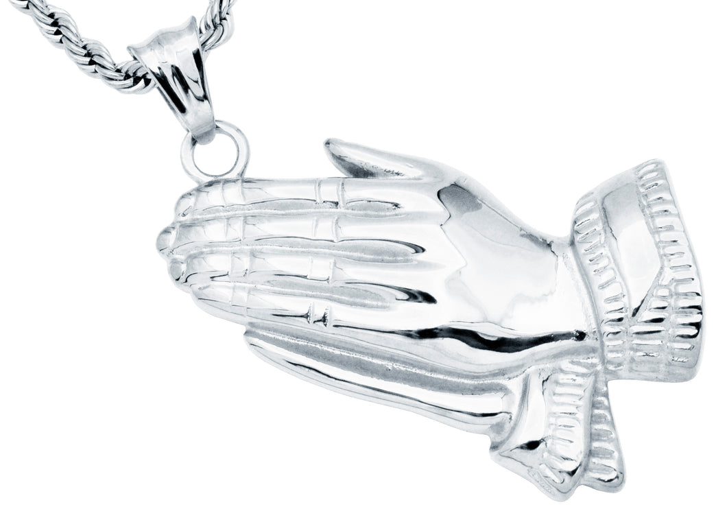 Mens Stainless Steel Praying Hands Pendant