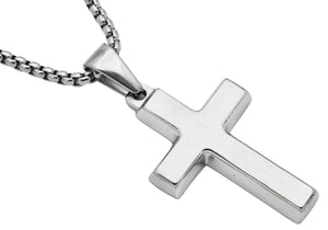 Mens Stainless Steel Cross Pendant With 24" Round Box Chain