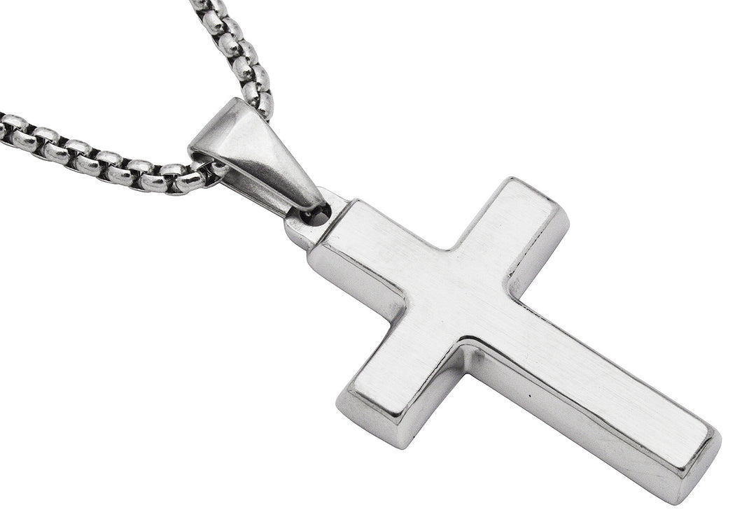 Mens Stainless Steel Cross Pendant With 24