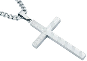 Mens Stainless Steel Stars and Stripes Cross Pendant Necklace With 24" Curb Chain