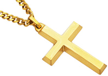 Load image into Gallery viewer, Mens Stainless Steel Gold Plated Cross Pendant With 24&quot; Curb Chain
