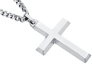 Mens Stainless Steel Plated Cross Pendant With 24" Curb Chain